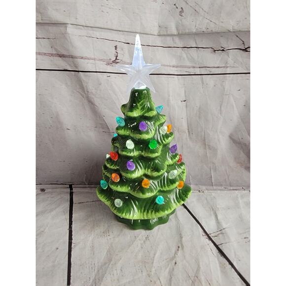 Christmas Is Forever Ceramic Green Light Up Christmas Tree 7.5in Multicolor Read - Picture 5 of 12